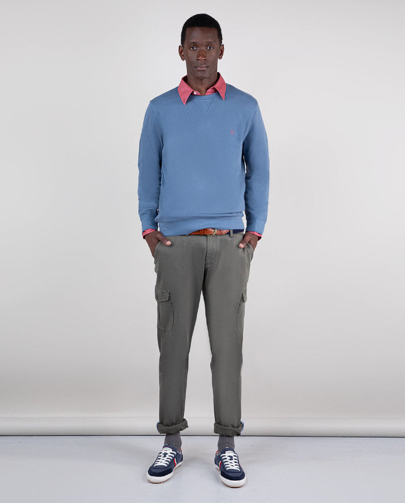 Sudadera Cuello Caja Garment Dyed Azul