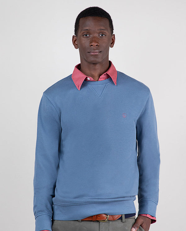 Sudadera Cuello Caja Garment Dyed Azul