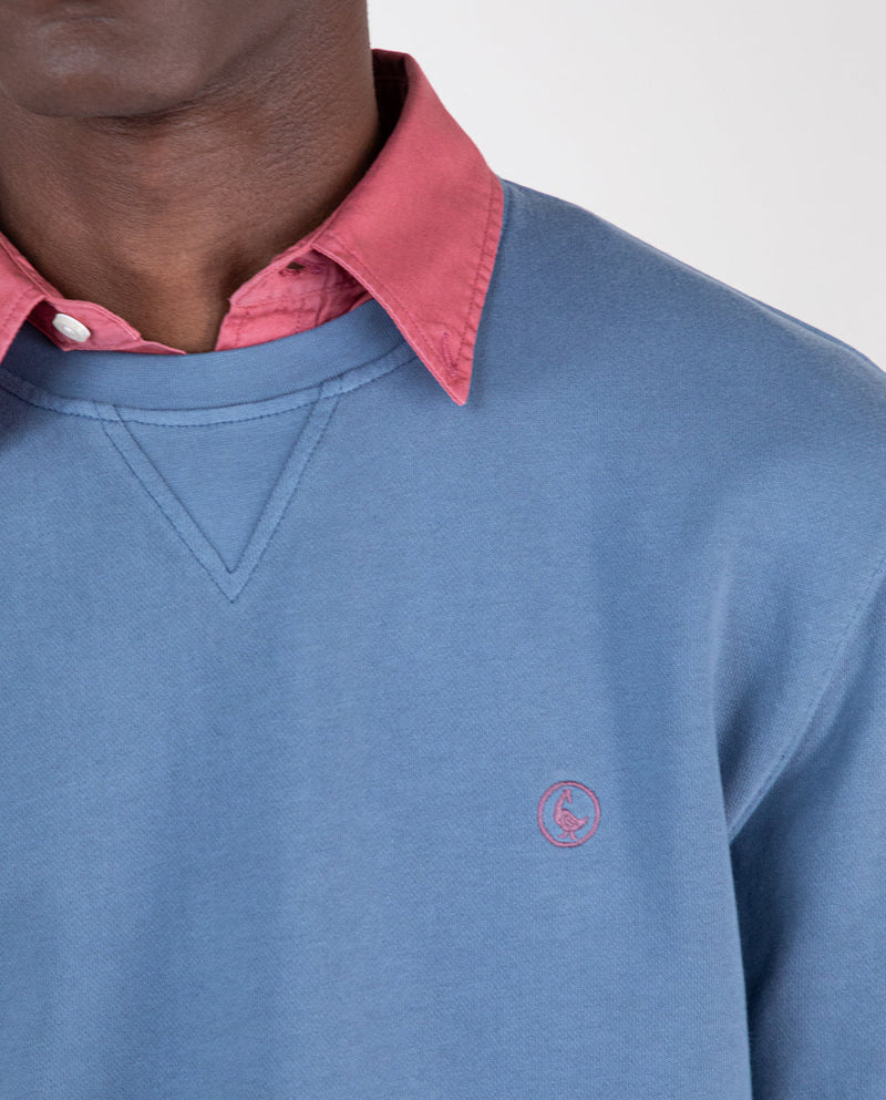 Sudadera Cuello Caja Garment Dyed Azul