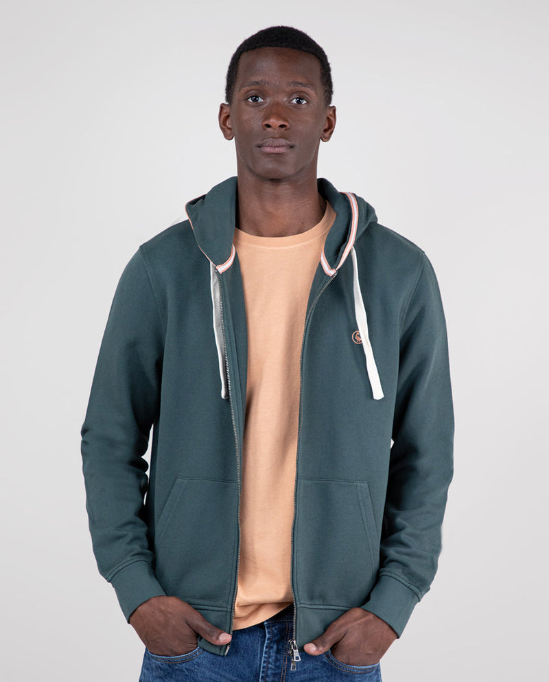 Sudadera Zipper Garment Dyed Verde Pino