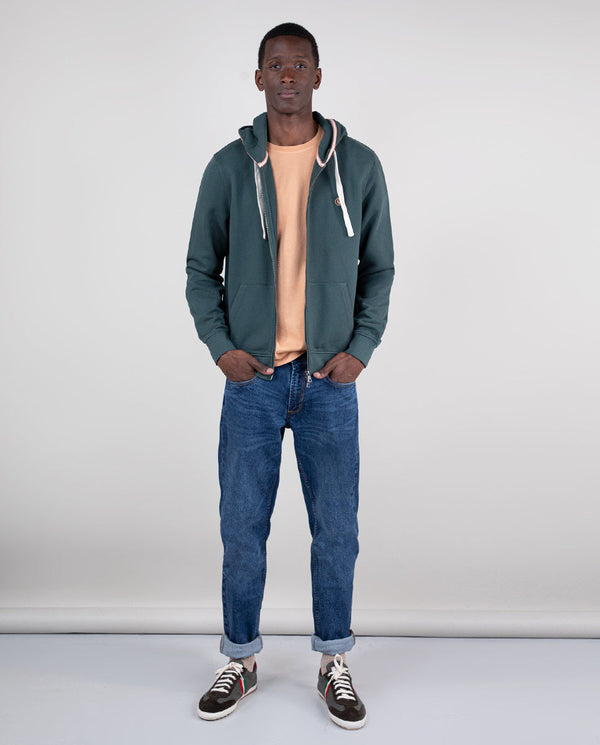 Sudadera Zipper Garment Dyed Verde Pino