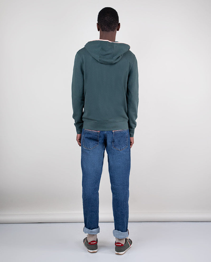 Sudadera Zipper Garment Dyed Verde Pino