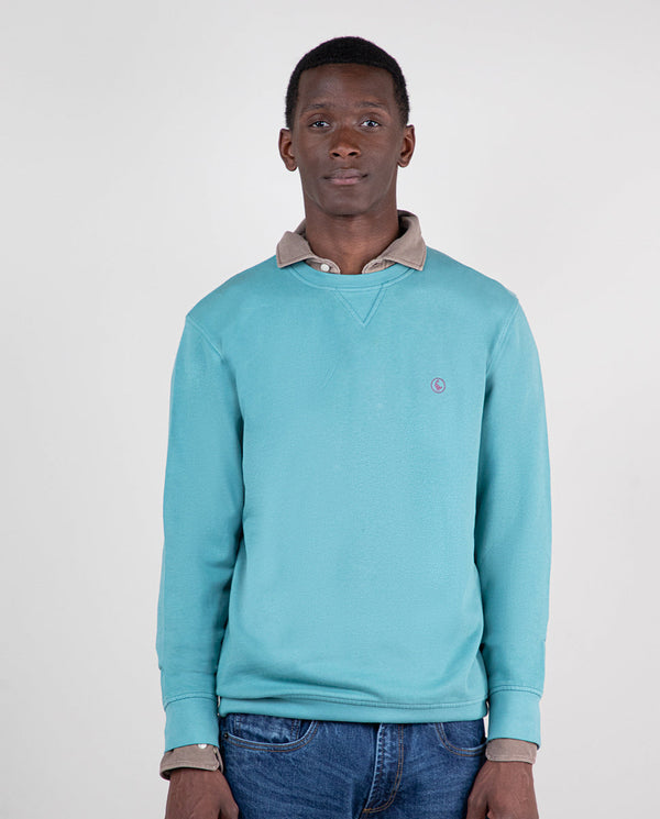 Sudadera Cuello Caja Garment Dyed Verde Azulado