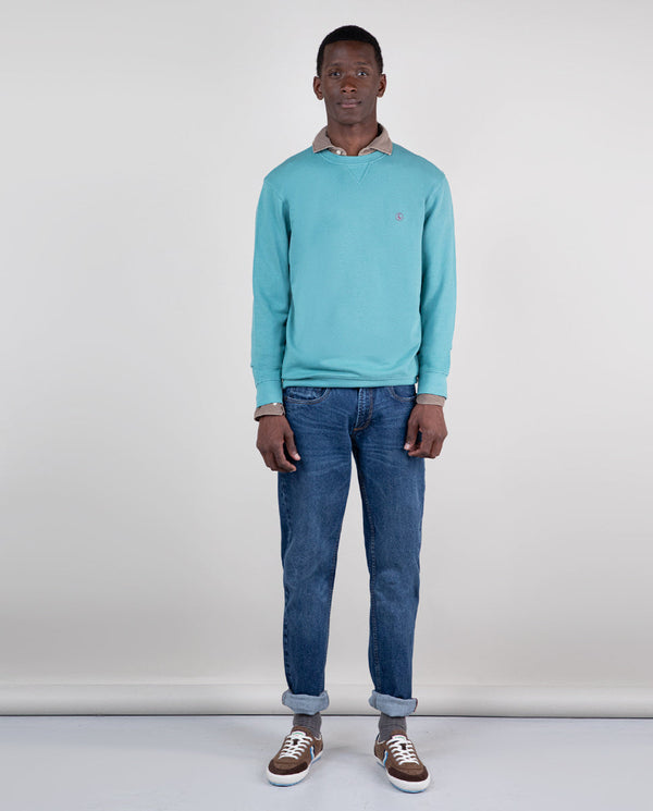 Sudadera Cuello Caja Garment Dyed Verde Azulado
