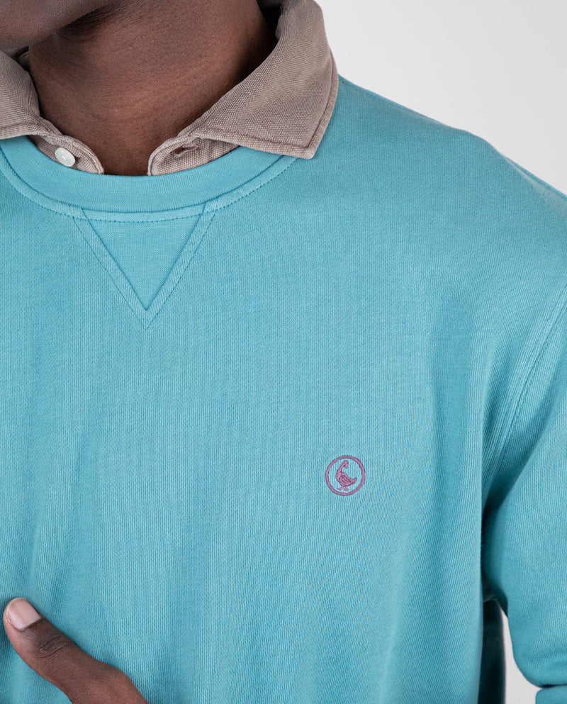 Sudadera Cuello Caja Garment Dyed Verde Azulado