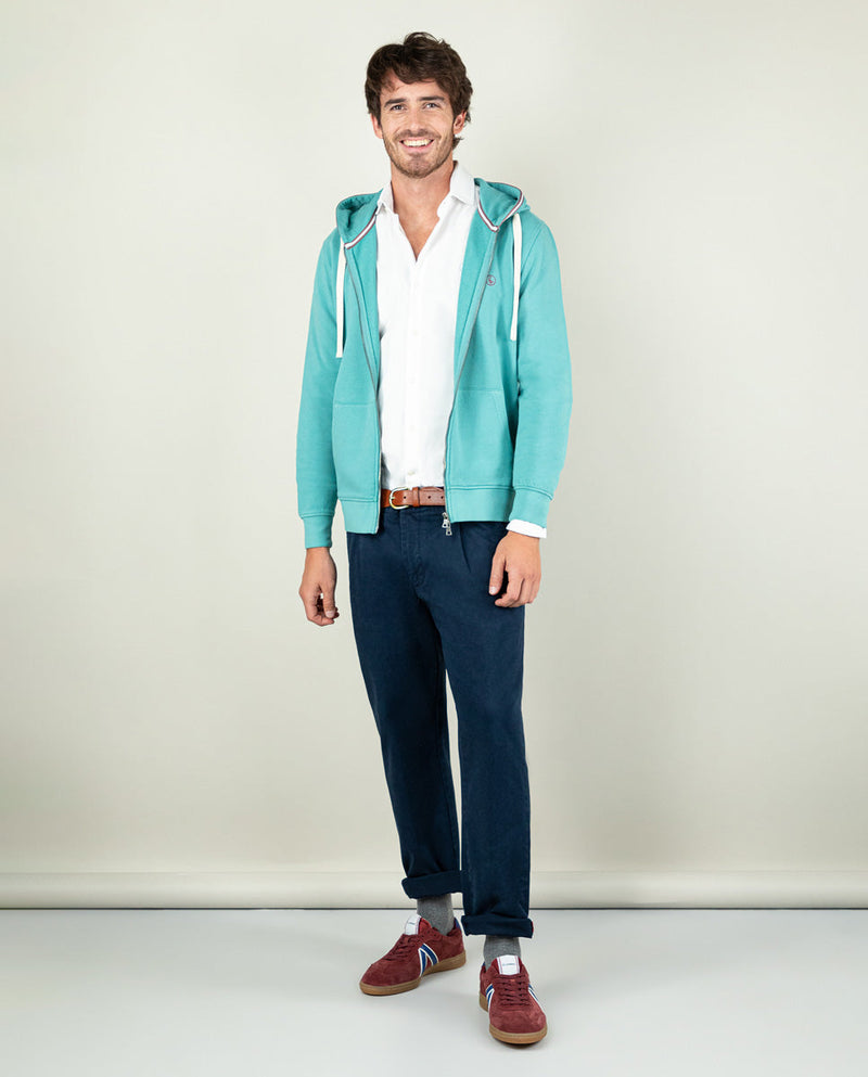 Sudadera Zipper Garment Dyed Verde Azulado