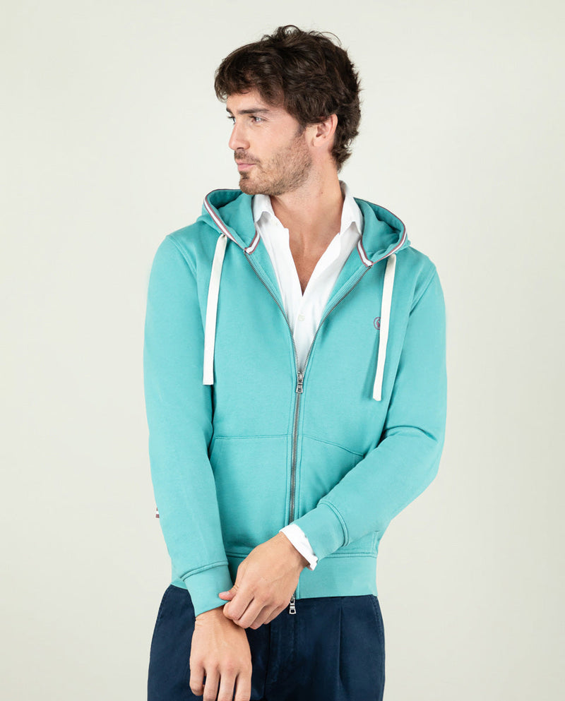 Sudadera Zipper Garment Dyed Verde Azulado