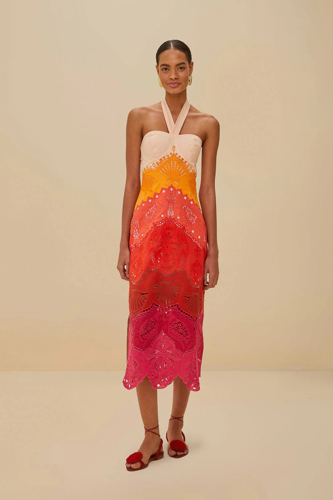 Vestido Midi Ombre Richelieu Degradado Verano Naranja para mujer ...