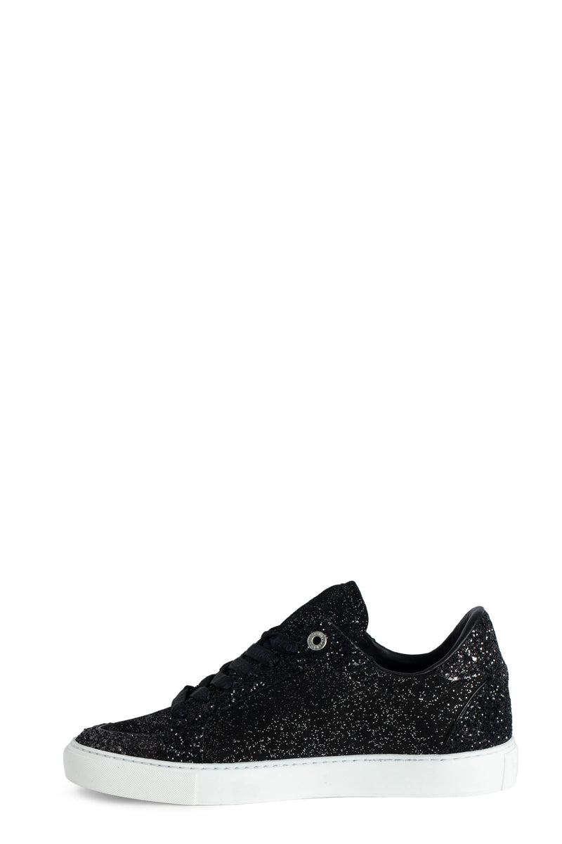 Sneakers Flash Leather Mix+Glitter Noir