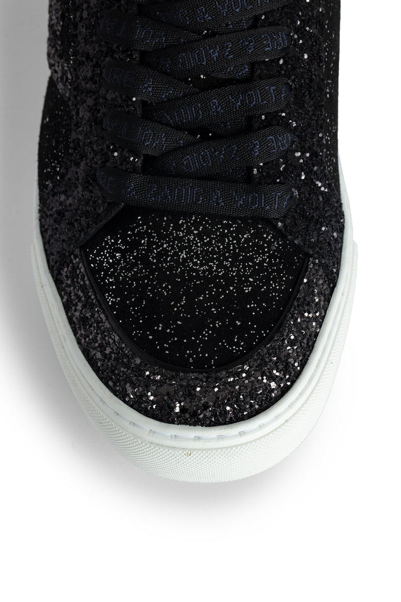 Sneakers Flash Leather Mix+Glitter Noir