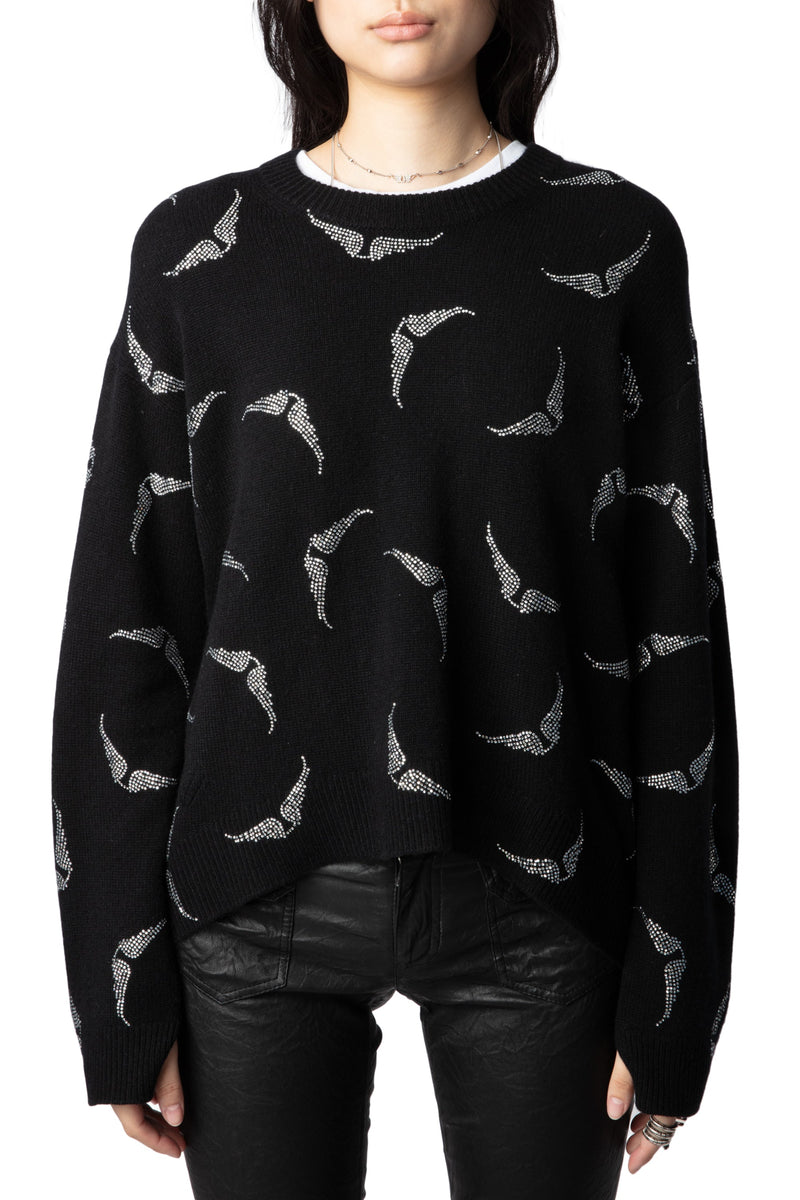 Sweater Markus Strass Wings Noir