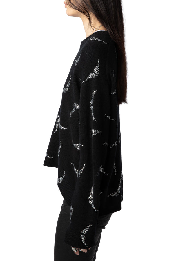 Sweater Markus Strass Wings Noir