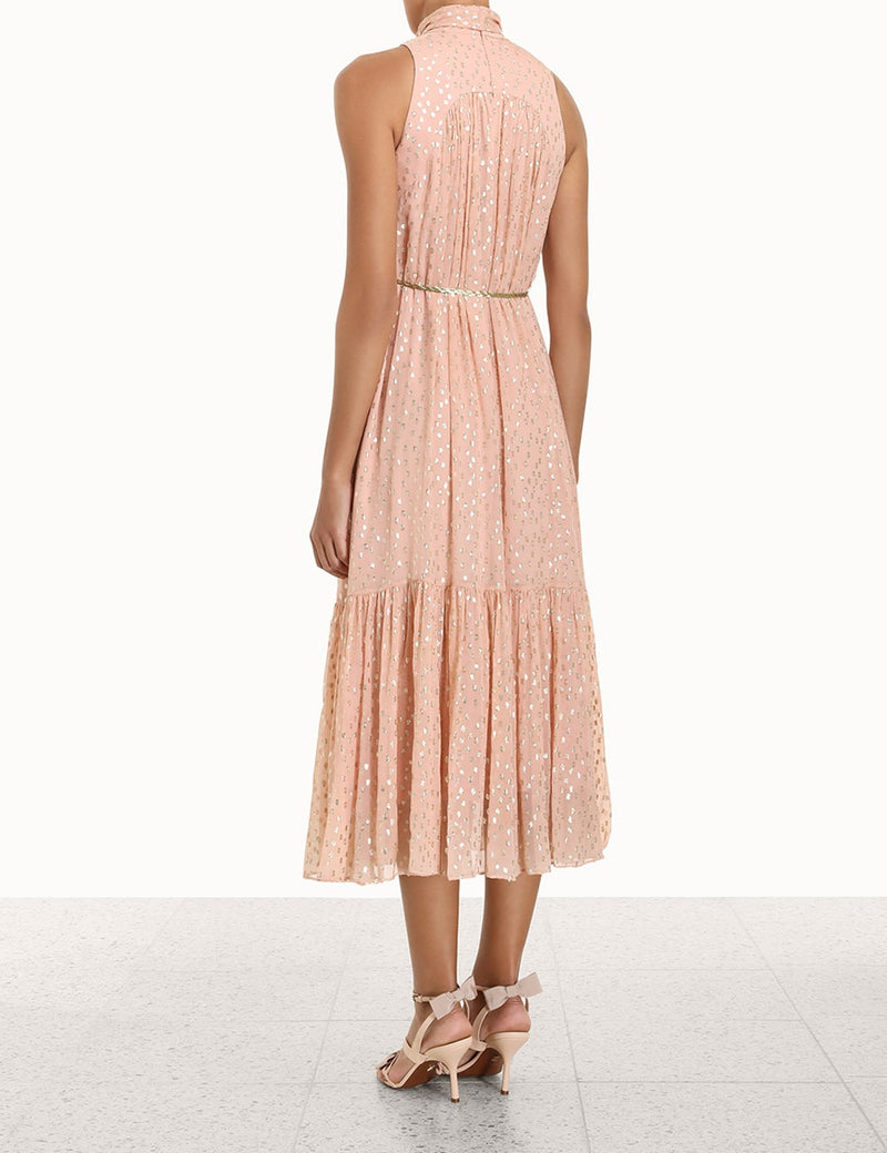 Vestido Formal Sleeveless Tie Neck Rosa Claro