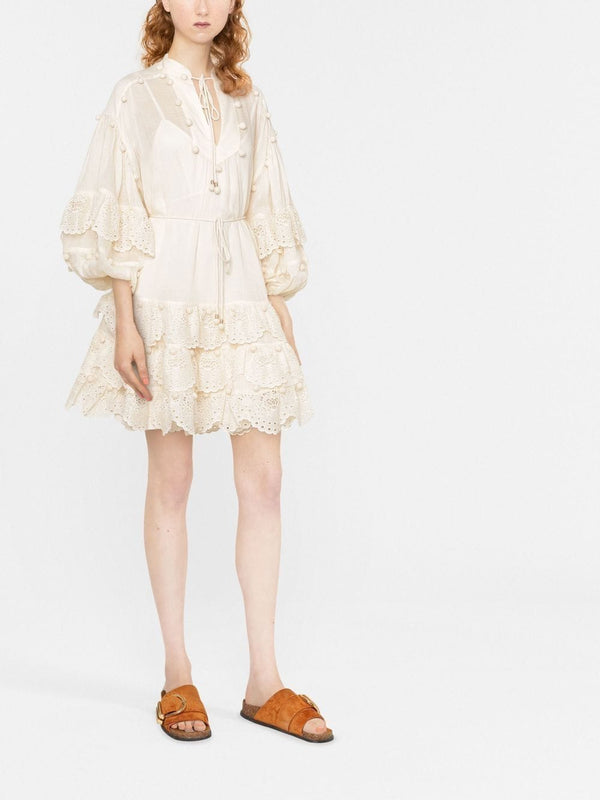 Vestido Casual Lyre Trim Mini Beige