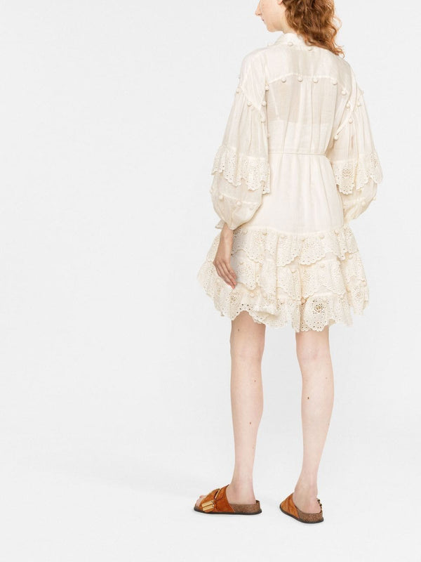 Vestido Casual Lyre Trim Mini Beige