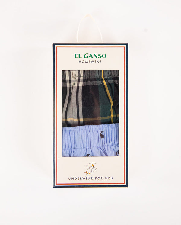 Pack Calzoncillos Cuadro Tartán Verde/Azul Gansos
