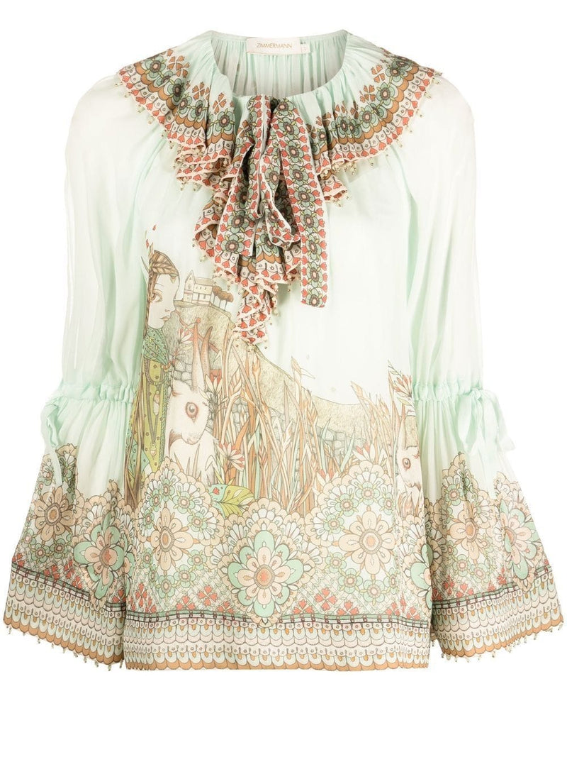 Blusa Kaleidoscope Ruffle Azul Claro