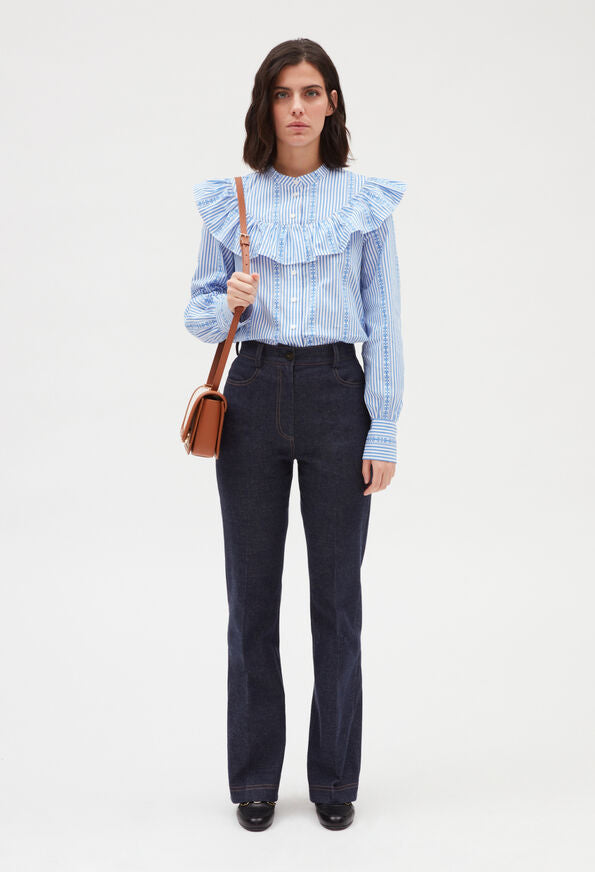 Claudie Pierlot | Camisa volantes manga larga en azul para mujer.