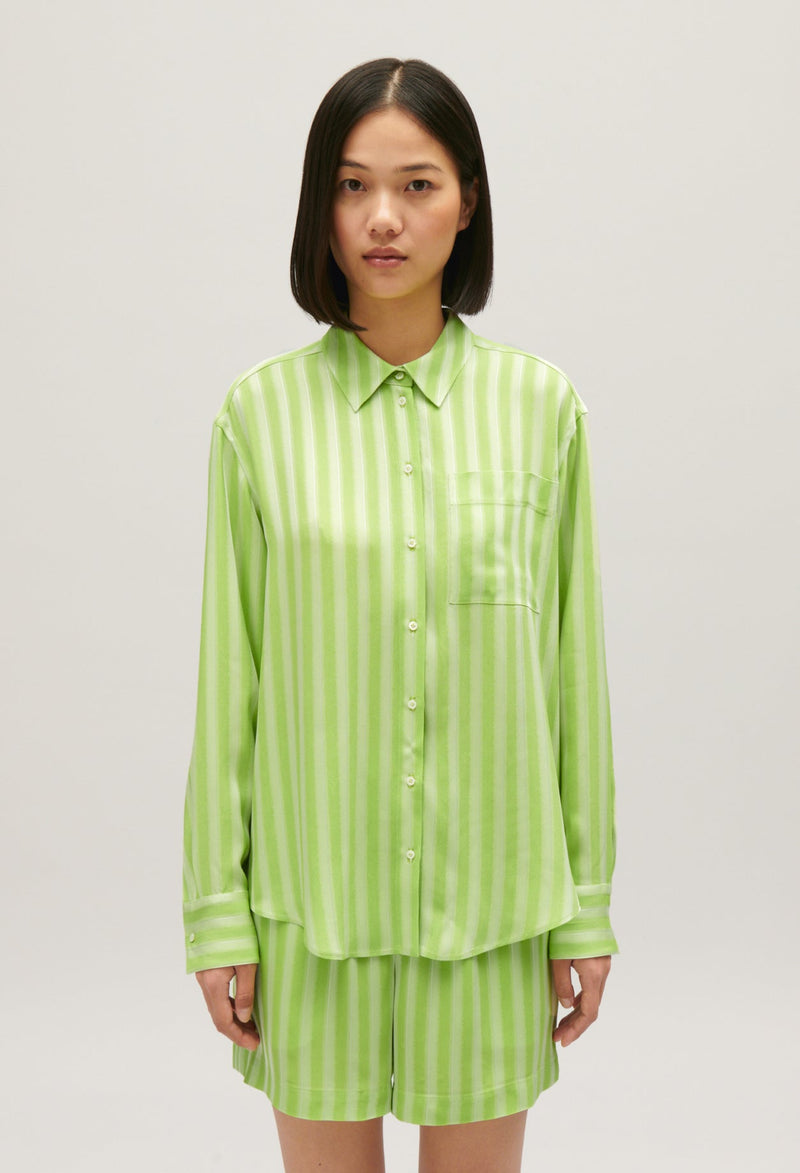 Claudie Pierlot | Camisa suelta de rayas matcha para mujer.