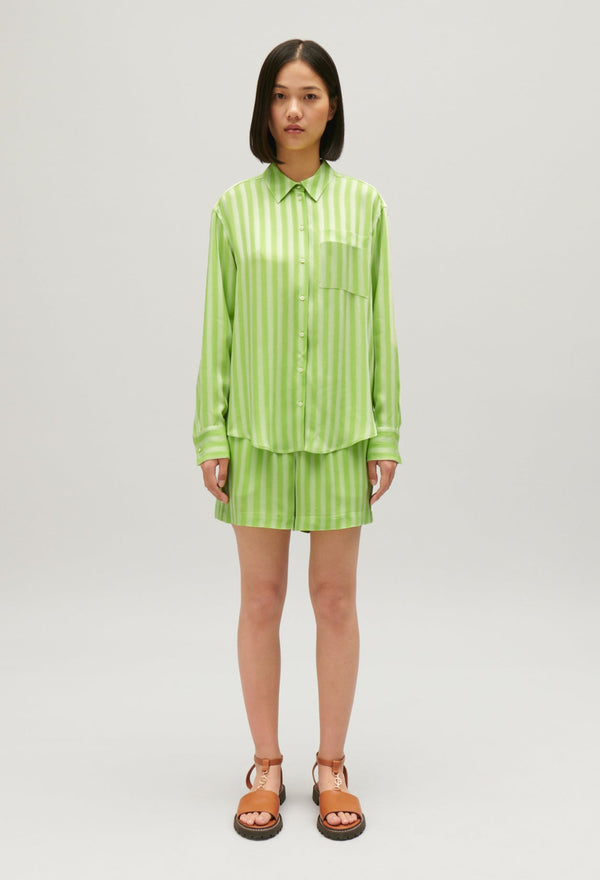 Claudie Pierlot | Camisa suelta de rayas matcha para mujer.