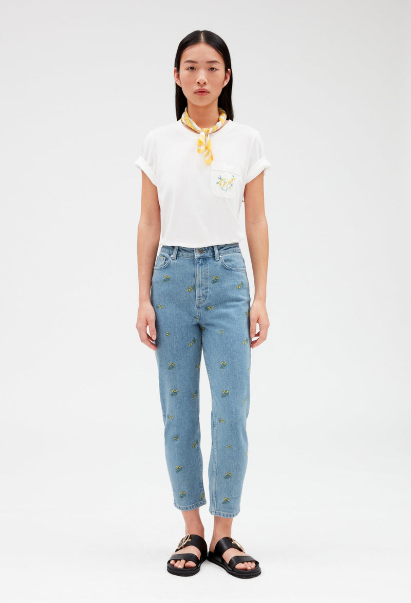 Claudie Pierlot | Vaquero recto con bordados mimosa denim para mujer, con grandes descuentos