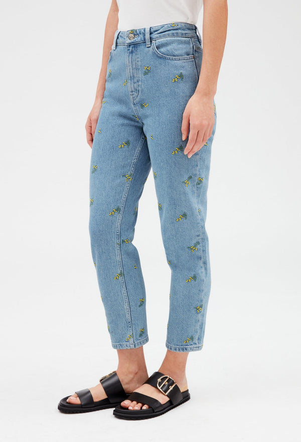 Claudie Pierlot | Vaquero recto con bordados mimosa denim para mujer, con grandes descuentos