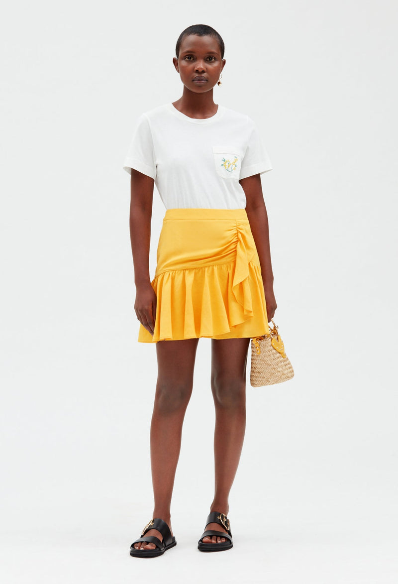 Claudie Pierlot | Falda corta con volantes mimosa amarillo para mujer, con grandes descuentos