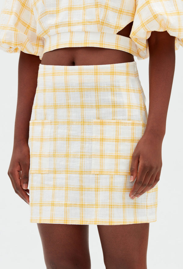 Claudie Pierlot | Falda corta de cuadros amarillo para mujer, con grandes descuentos