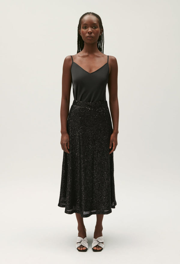 Claudie Pierlot | Falda midi de lentejuelas negra para mujer.