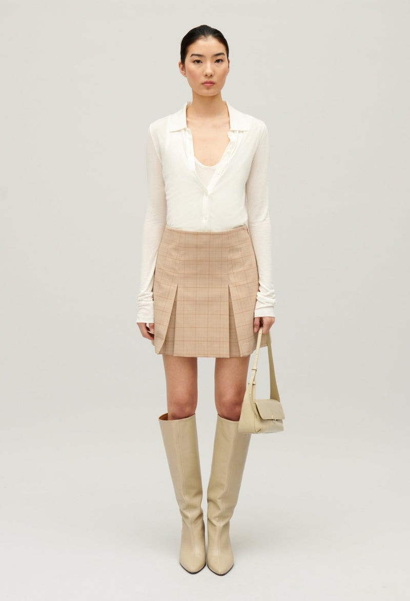 Claudie Pierlot | Falda trapecio cuadros beige para mujer.