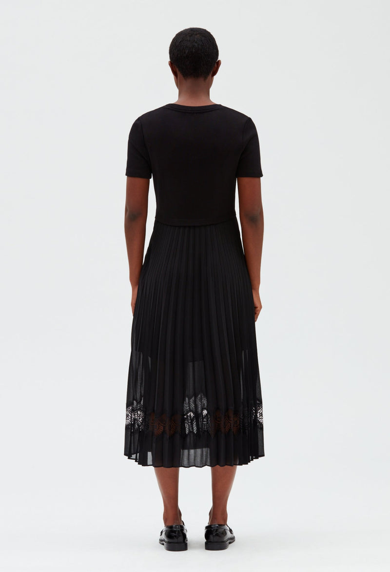 Vestido midi tela bimaterial negro
