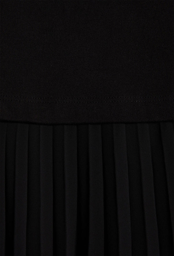 Vestido midi tela bimaterial negro