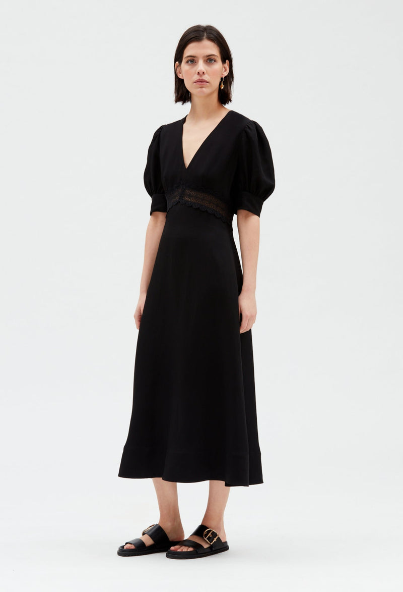 Claudie Pierlot | Vestido midi bordado negro para mujer, con grandes descuentos