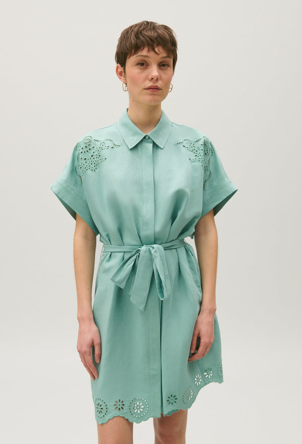 Claudie Pierlot | Vestido camisero corto bordados ingleses para mujer.