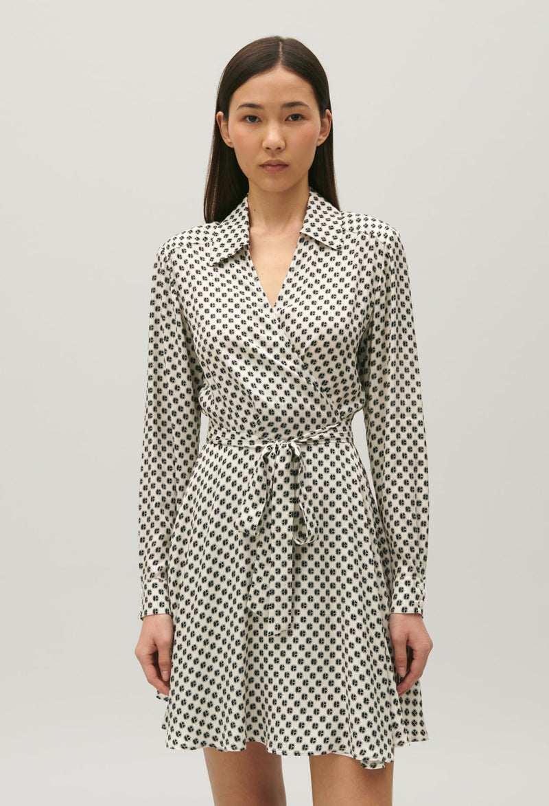 Claudie Pierlot | Vestido cruzado con estampado blanco para mujer.