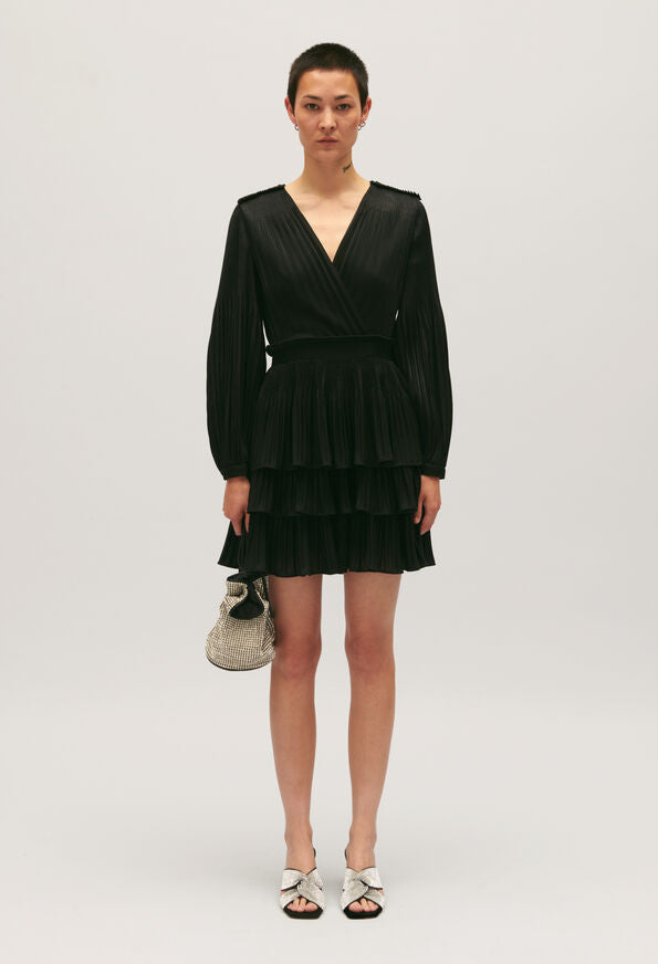 Claudie Pierlot | Vestido corto plisado negro para mujer.