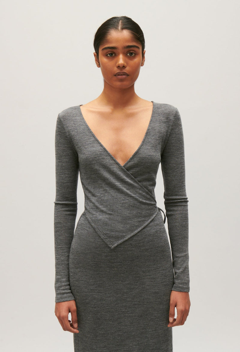 Claudie Pierlot | Vestido midi de punto de lana gris claro para mujer.