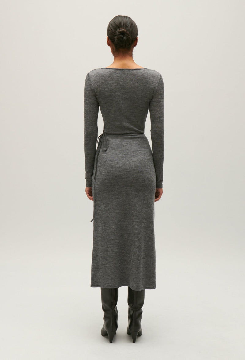 Claudie Pierlot | Vestido midi de punto de lana gris claro para mujer.