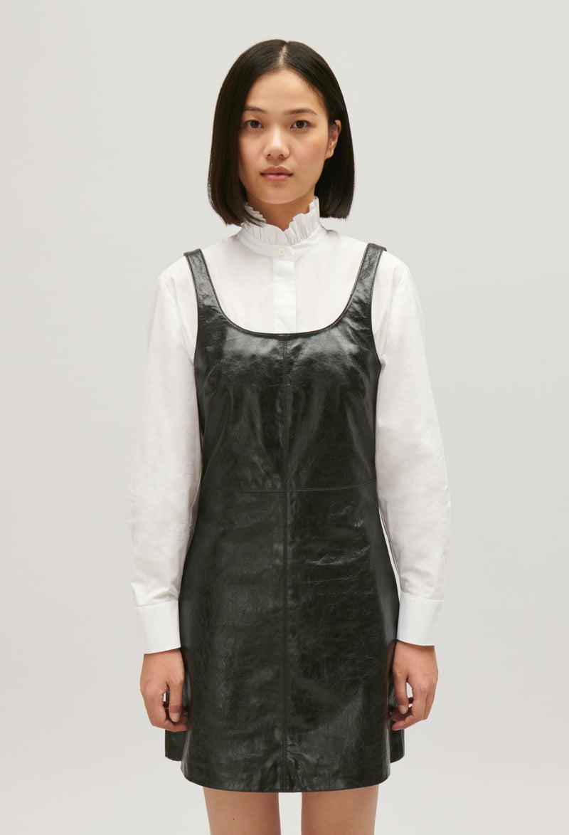 Claudie Pierlot | Vestido corto casulla cuero negro para mujer.