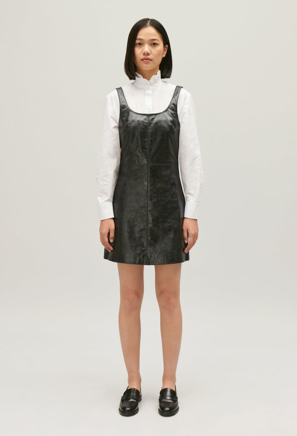 Claudie Pierlot | Vestido corto casulla cuero negro para mujer.