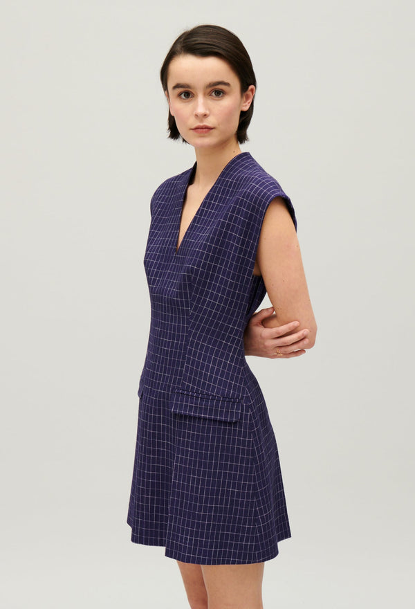 Claudie Pierlot | Vestido corto cuadros índigo para mujer.