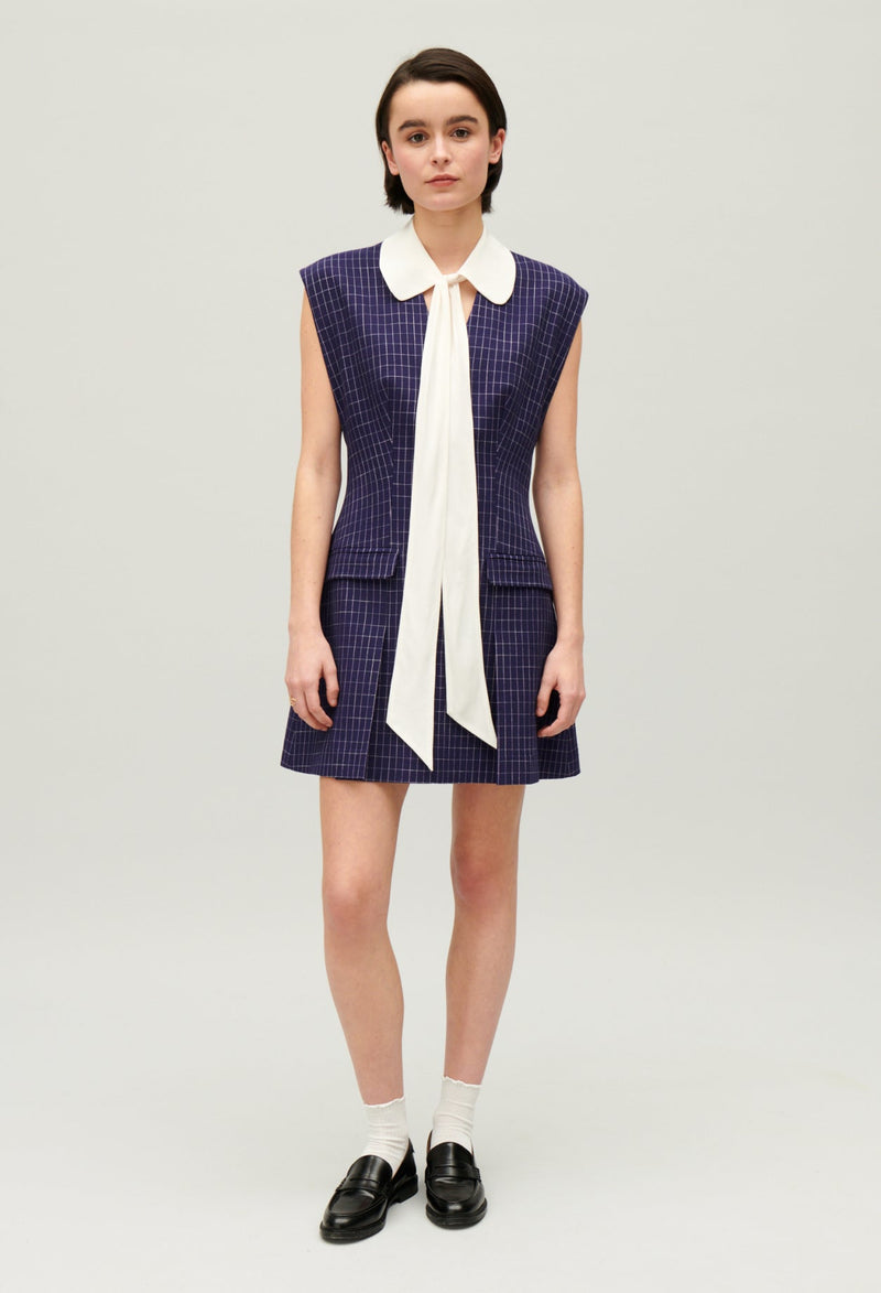 Claudie Pierlot | Vestido corto cuadros índigo para mujer.