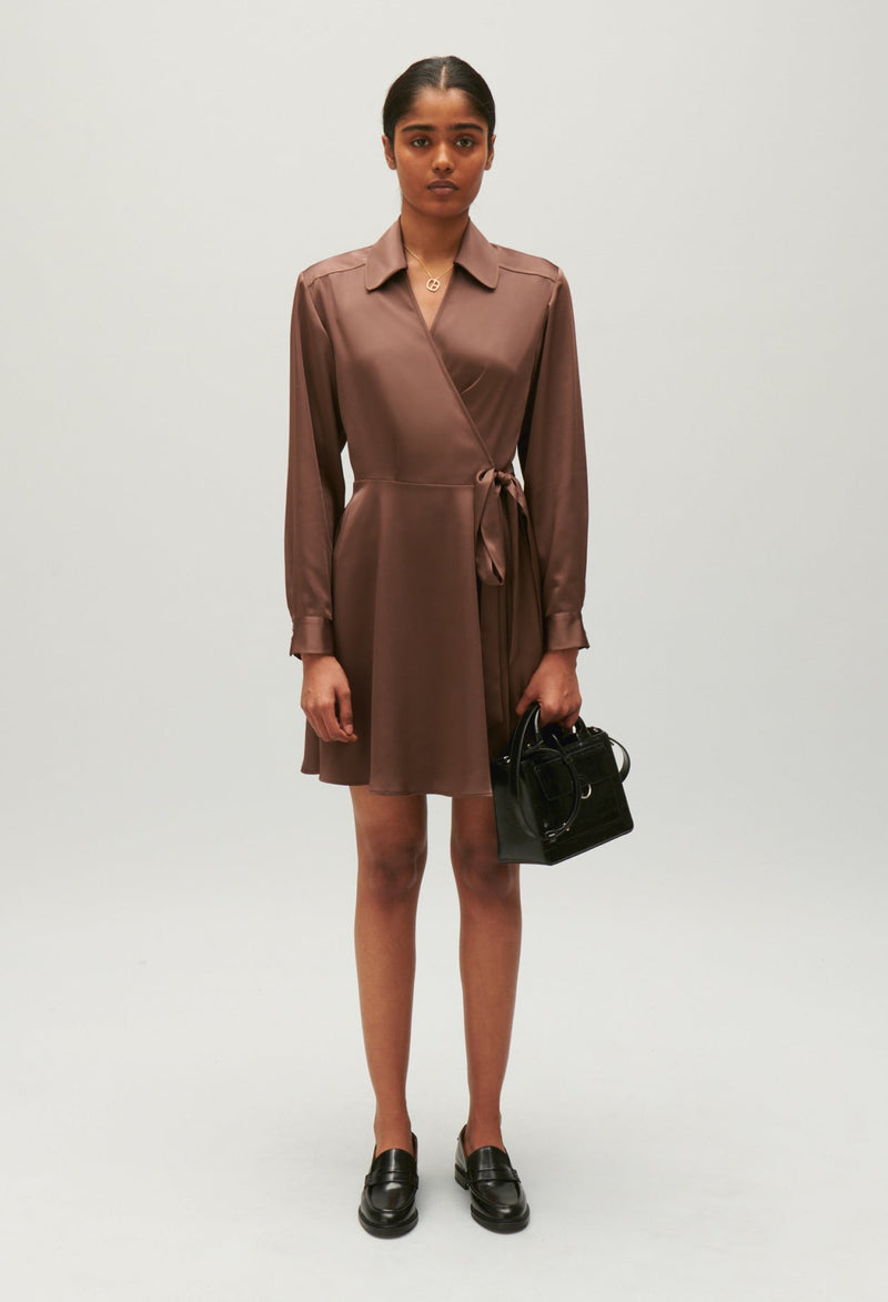 Claudie Pierlot | Vestido corto fluido Rixie marrón glacé para mujer.