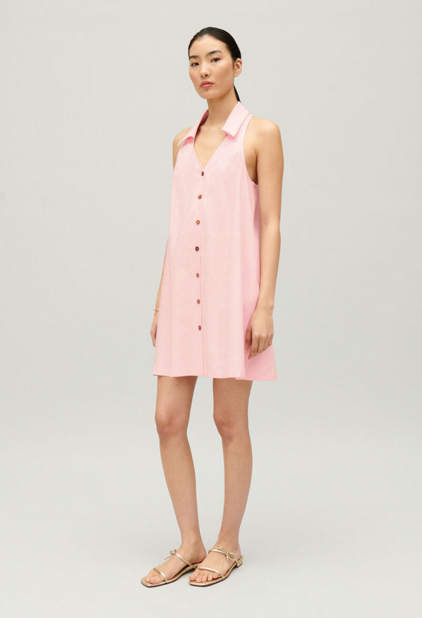 Vestido corto babydoll abotonado