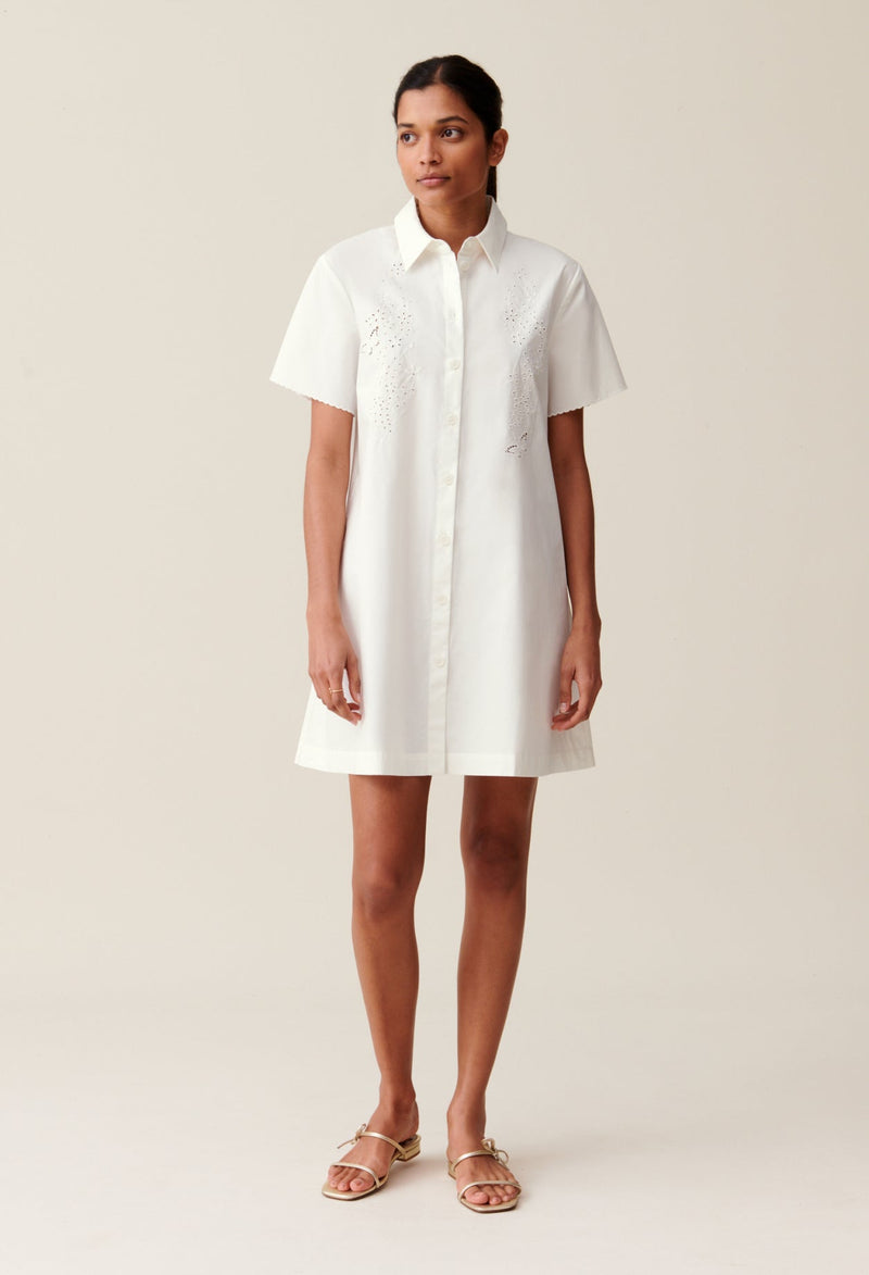 Claudie Pierlot | Vestido camisero blanco bordado para mujer.