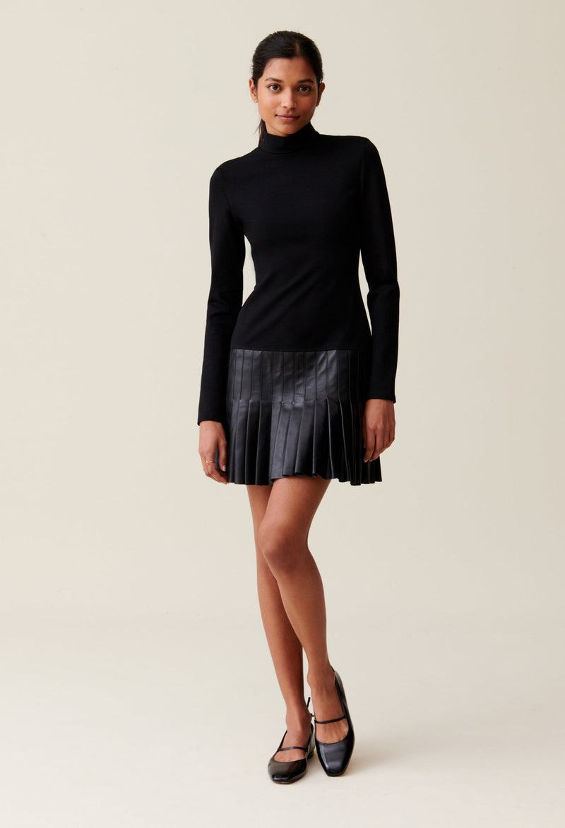 Claudie Pierlot | Vestido negro piel mixta para mujer.