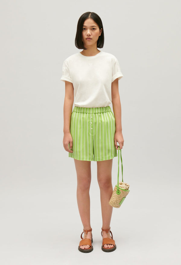 Claudie Pierlot | Shorts sueltos rayas matcha para mujer.