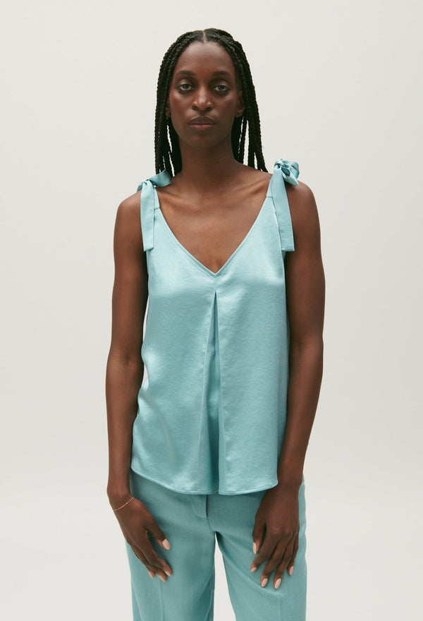 Claudie Pierlot | Top satinado verde agua para mujer.