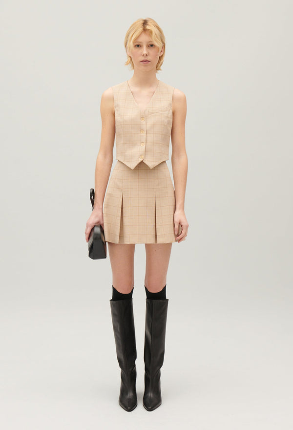 Claudie Pierlot | Chaleco de traje a cuadros beige para mujer.