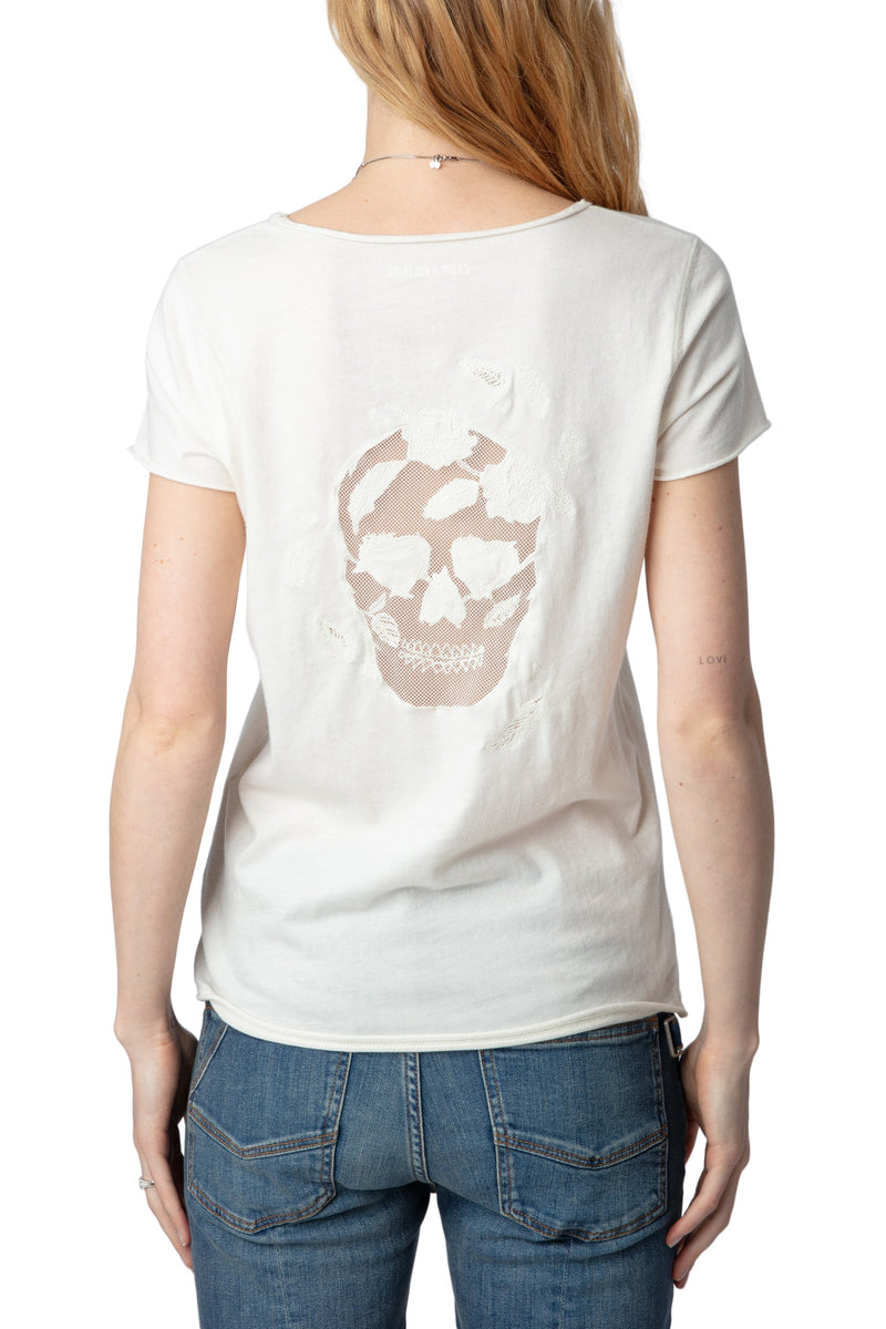 Camiseta Tunisien Fishnet Skull Blanco